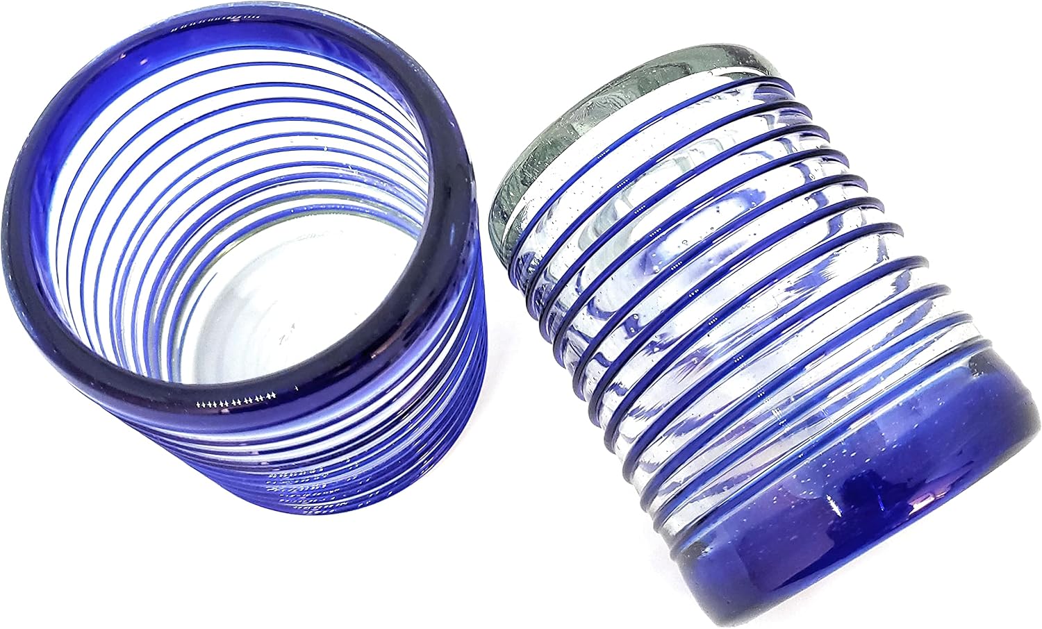 Cobalt Blue Spiral 14 oz Drinking Glasses (set of 6), Recycled Glass, Lead-free, Toxin-Free (Drinking)