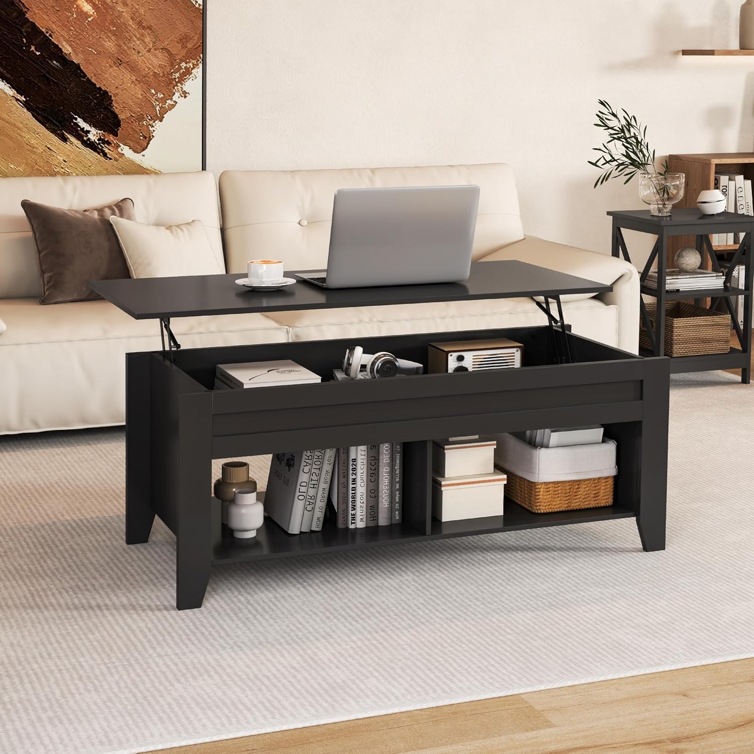 Yaheetech Lift Top Coffee Table with Hidden Storage Compartment Gray 47.5in