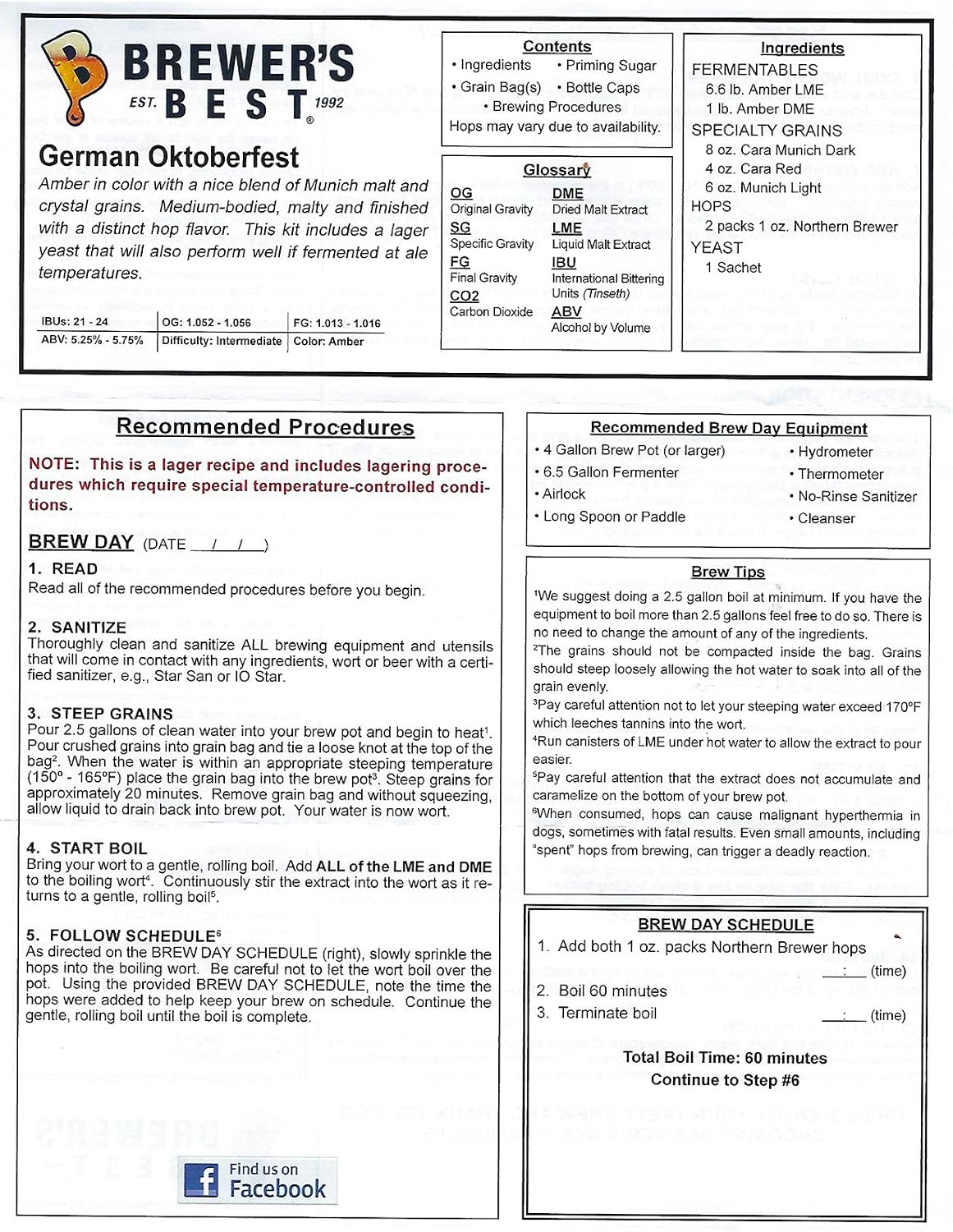 Brewer's Best German Oktoberfest Home Brewing Ingredient Kit