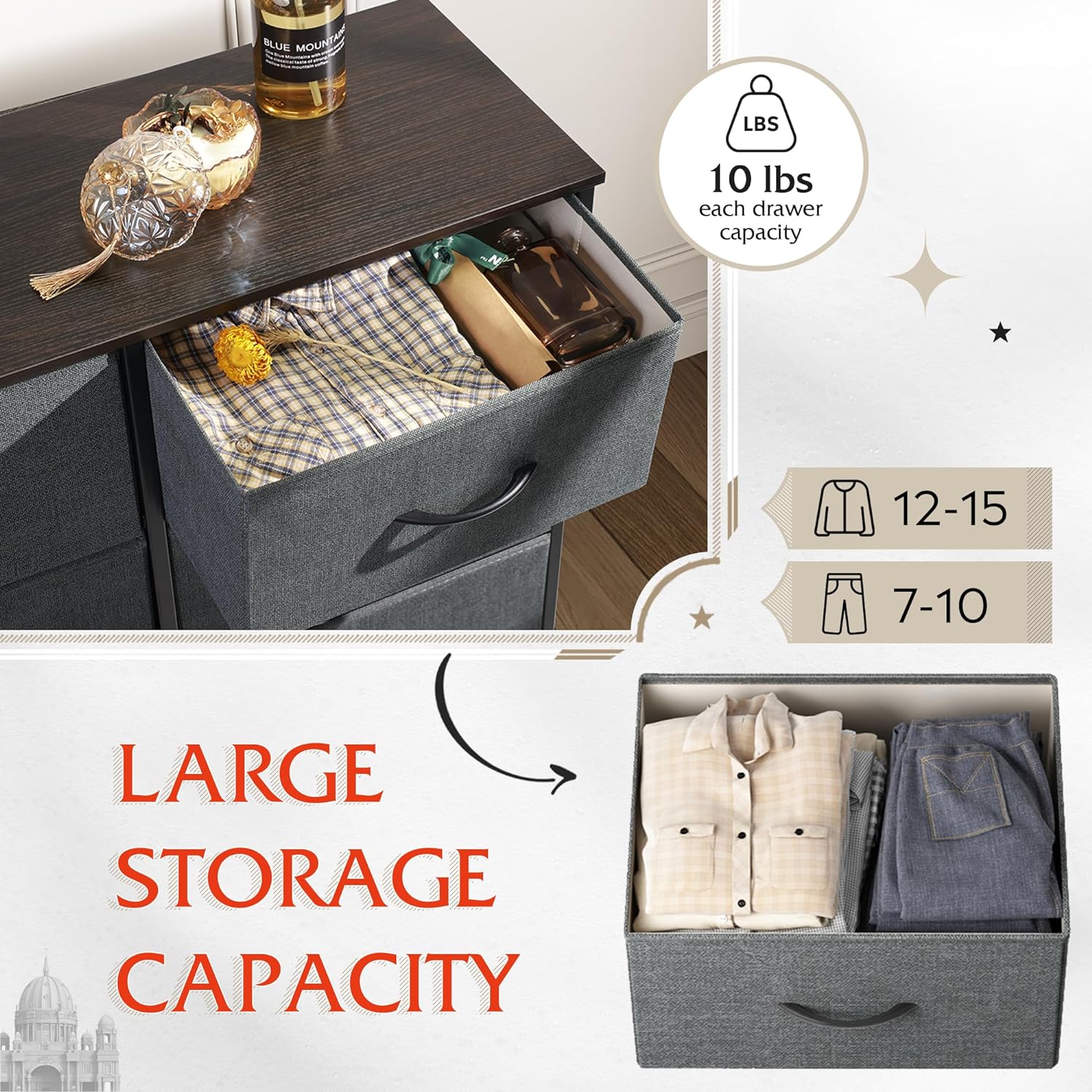WLIVE Dresser for Bedroom with 6 Drawers, Light Grey