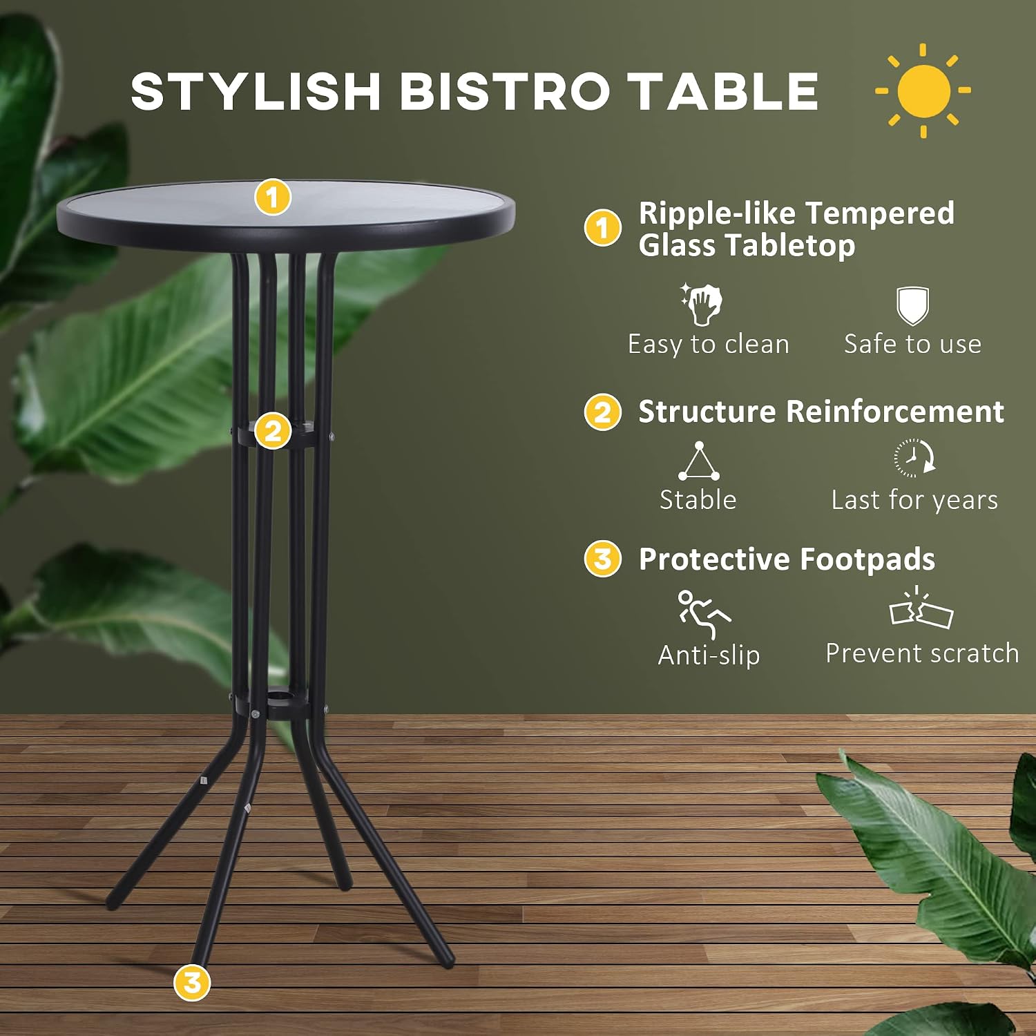 Outsunny 3 Piece Bar Height Outdoor Bistro Set for 2, Round, Tan | Patio Pub Table, 2 Chairs, Comfortable Design, Strong Build
