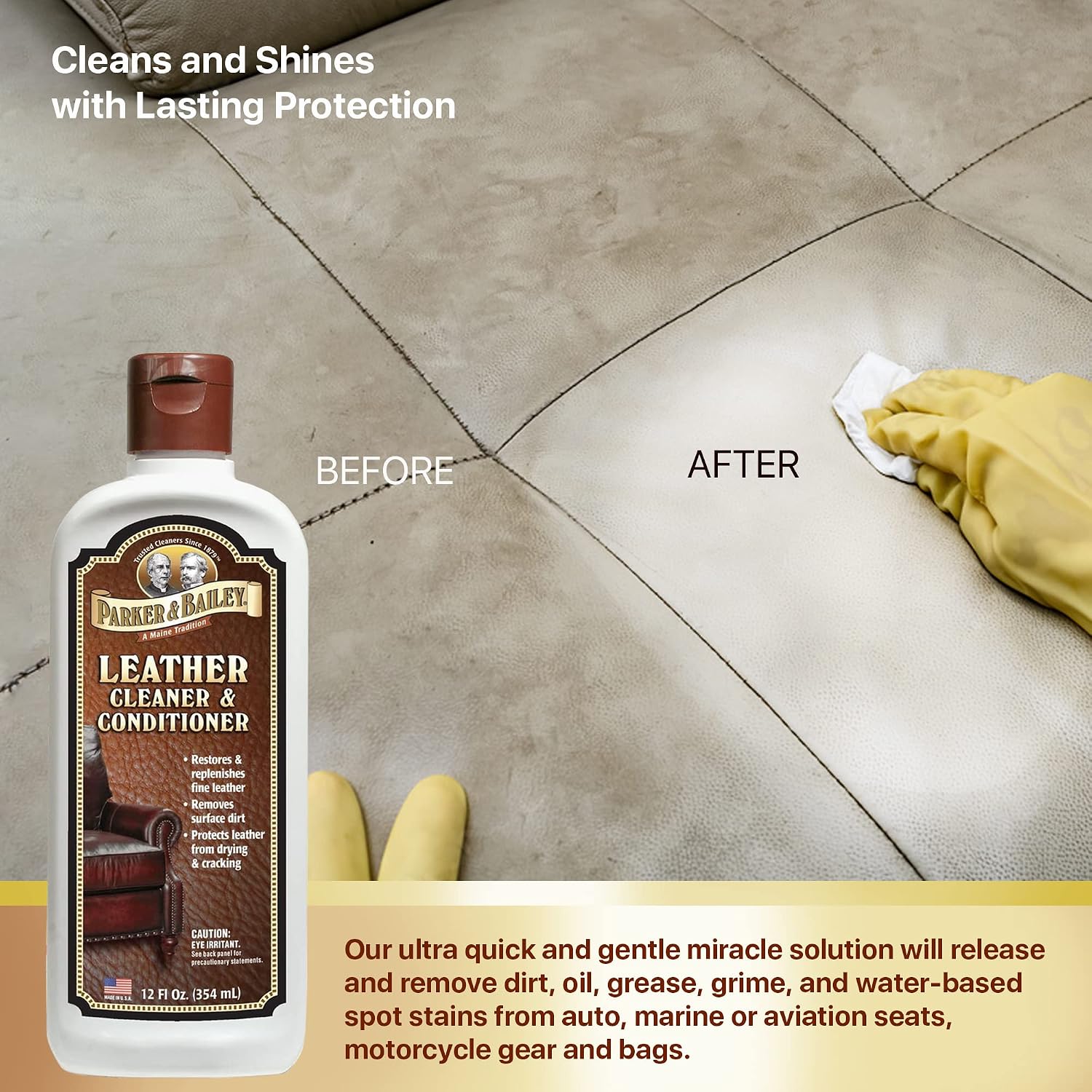 Parker & Bailey Leather Cleaner & Conditioner – Restores & Conditions, Cleaner For Upholstery or Car Interior, Car Seat Cleaner, Faux, Furniture
