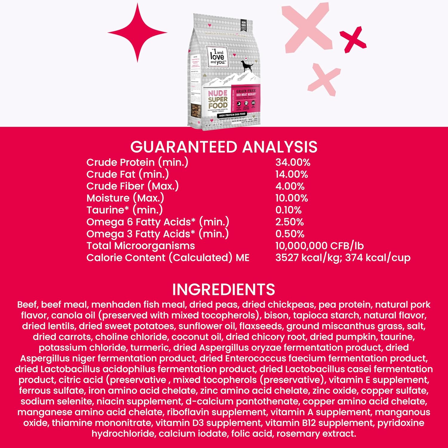 I and love and you Nude Super Food Dry Dog Food - Salmon + Whitefish - Prebiotic + Probiotic, Grain Free, Real Meat, No Fillers, 5lb Bag