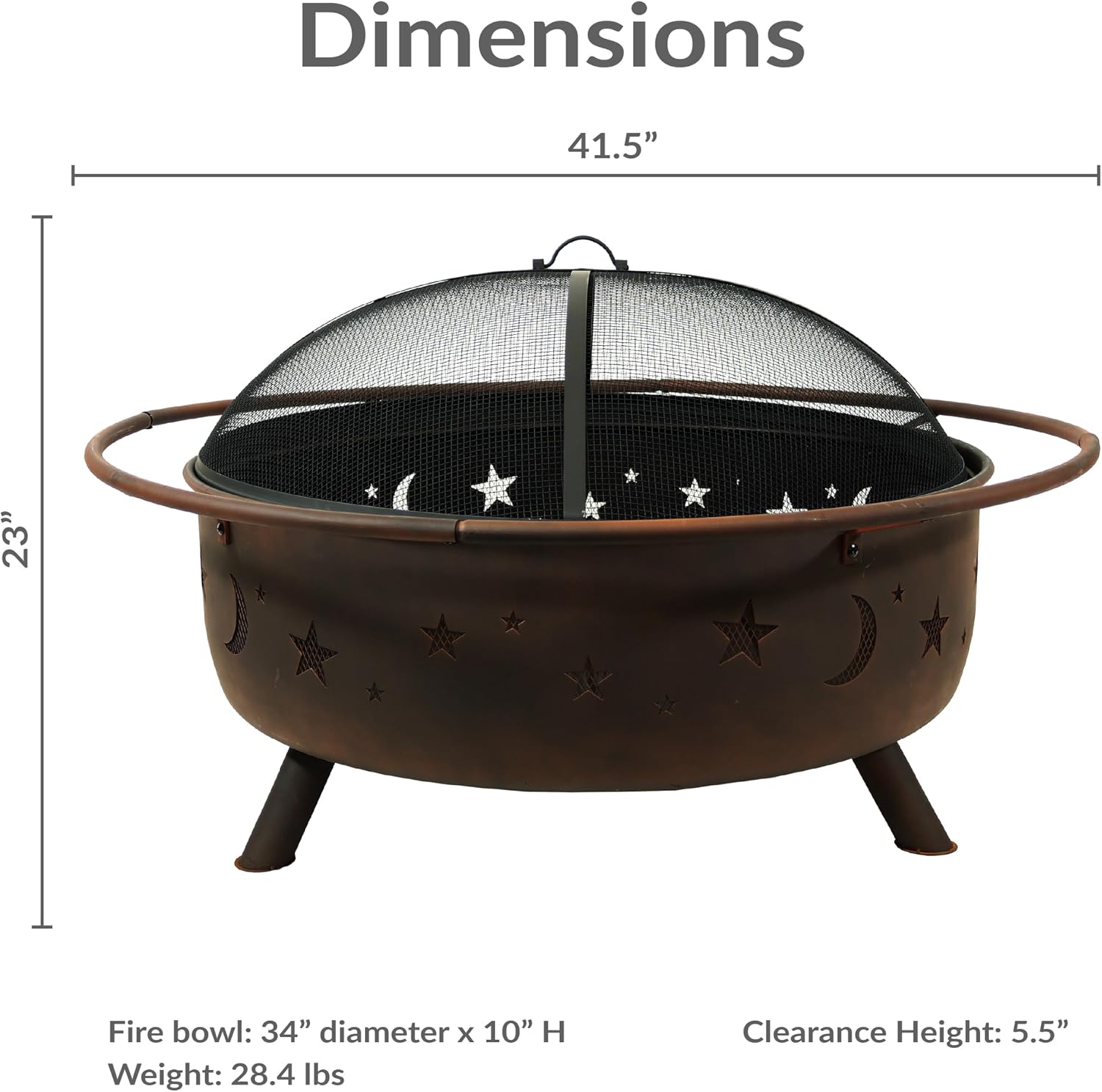 Sunnydaze Cosmic 42" Large Outdoor Fire Pit, Wood Burning, 34" Bowl Dia | Bronze, Heavy Duty Steel Metal, Includes Spark Screen, Wood Grate, & Poker, Round Backyard Firepit for Outside, Patio, Deck