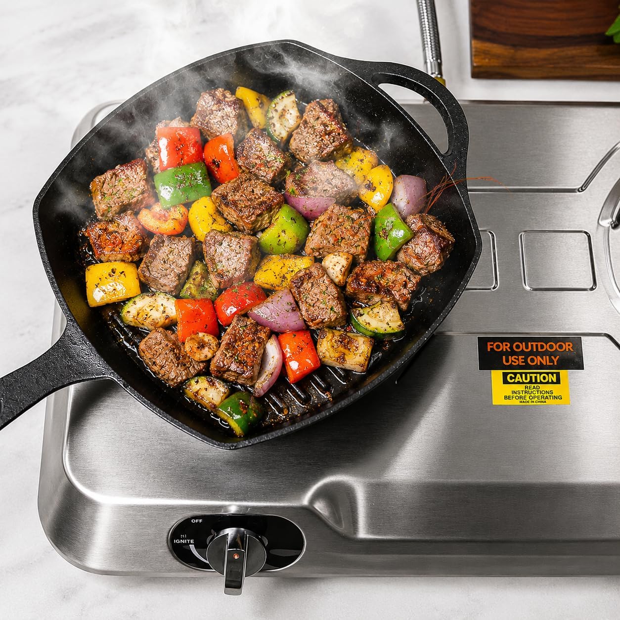XtremepowerUS Double Burner Propane Stove, 25, 516 BTU Outdoor Camping Cooktop with Auto Ignition, Portable Stainless Steel LPG Gas Stove for Camping