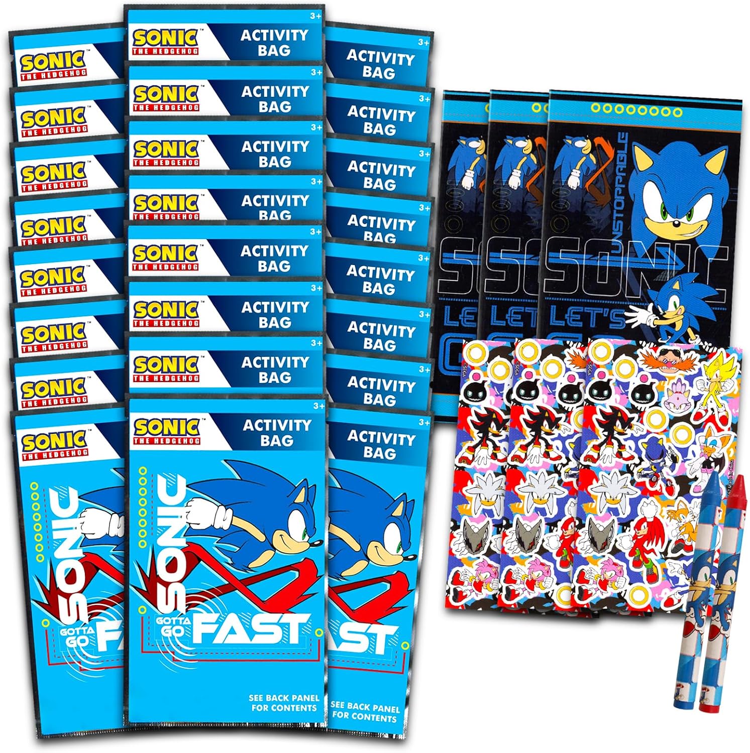 Sonic the Hedgehog Party Favors for Kids Bundle - 24 Mini Activity Packs | Sonic Mini Play Packs with Coloring Books, Stickers