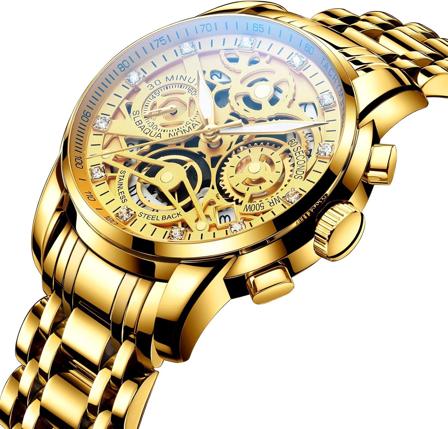 NEKTOM Watches for Men with Stainless Steel, Quartz Analog Watch with Date, Luxury Minimalist Dress Mens Watches, Chronograph Watch, 3ATM Waterproof