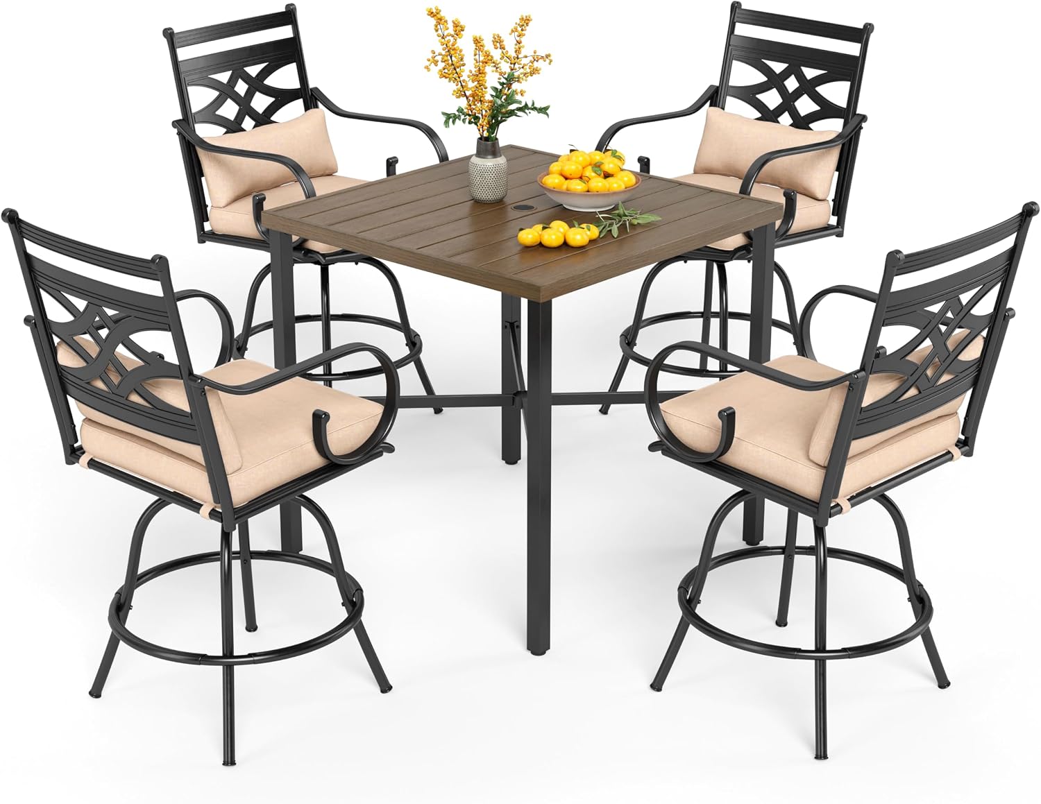 PHI VILLA Outdoor Bar Set 3 PCS Patio Bistro Table & Swivel Stools