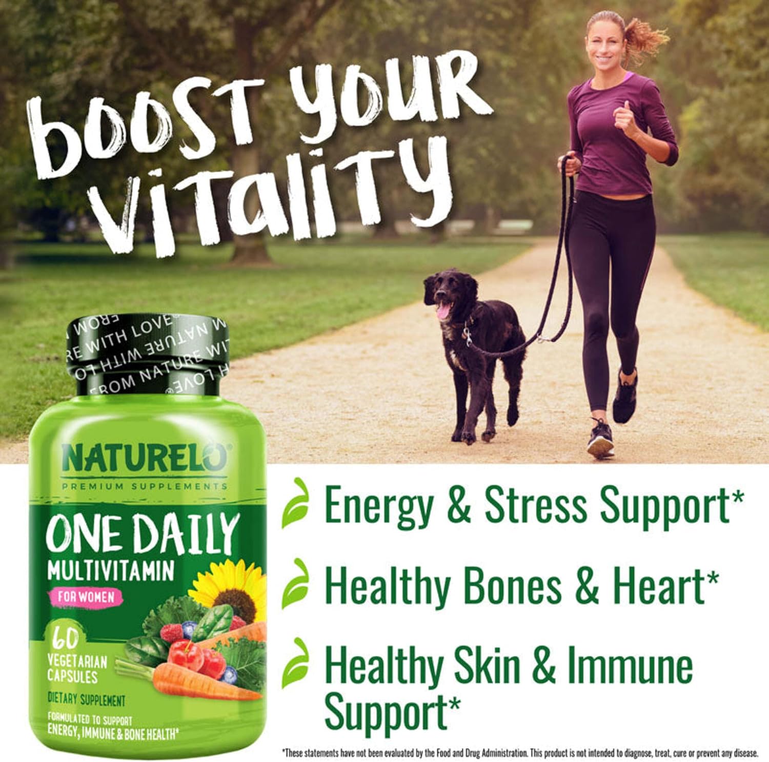 NATURELO One Daily Multivitamin for Women w/Vitamin B12, 60 Ct, Energy Support, Whole Food Daily Women Multivitamin Supplement, Nourish Hair/Skin/Nail, Non-GMO, No Soy, Gluten Free, 2 Month Supply | Energy Support, Whole Food Daily Women Multivitamin Sup…