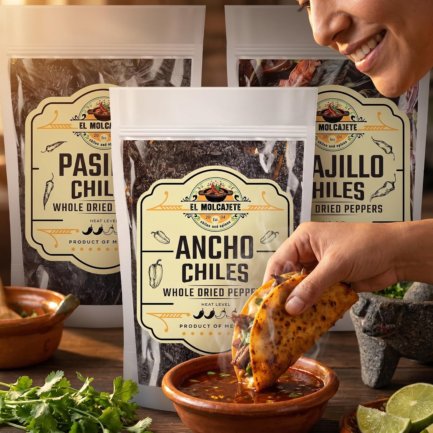 Dried Chile Peppers Variety 3x4oz Ancho Guajillo Pasilla Mexican Chili | Ancho: sweet smoky. Guajillo: fruity. Pasilla: earthy tangy. Whole pods for