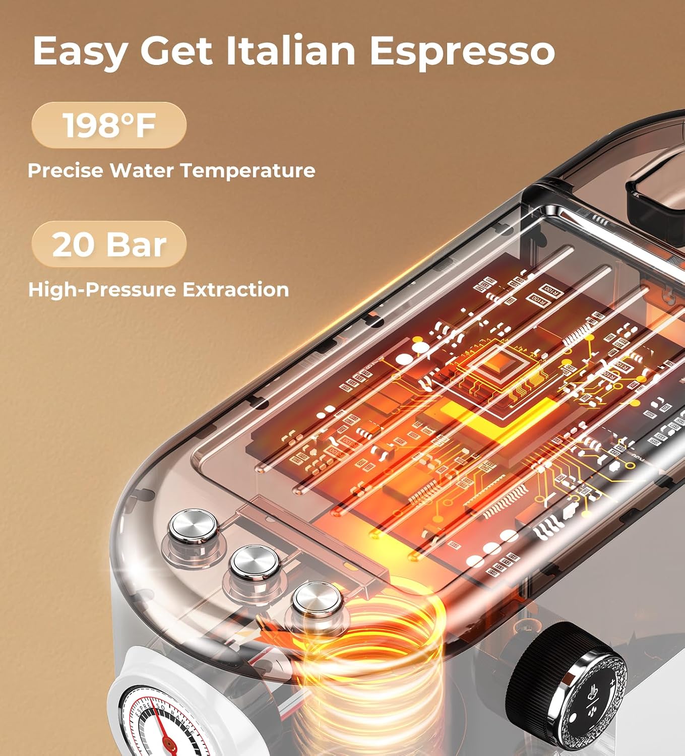 atatix 20 Bar Espresso Machine with Milk Frother, Compact Espresso Maker | Stainless Steel Coffee Machine with Precise Temp Control, 44oz Removable Water Tank for Latte, Cappuccino, White