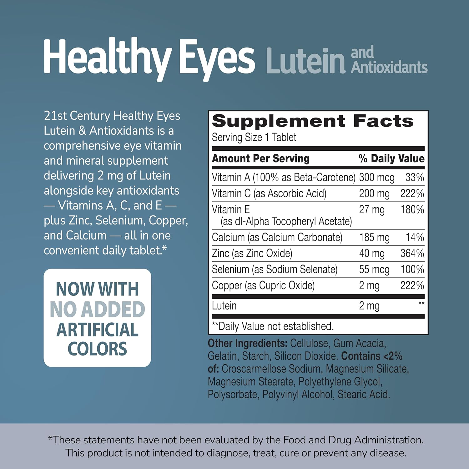 21st Century Healthy Eyes with Lutein Vision Support Tablets, 60 Count | Eye Vitamin with Lutein Plus Antioxidants A, Compare VS. Ocuvite® with Lutein, C, E, Zinc, Vision & Eye Health Support