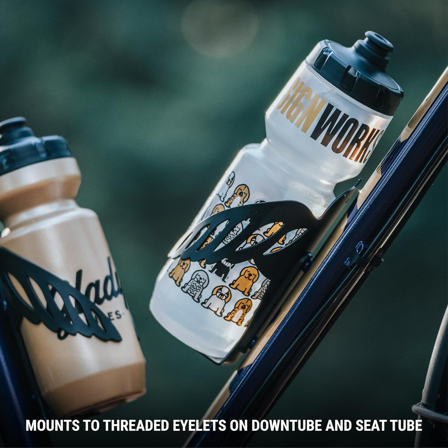 Portland Design Works Water Bottle Cage - Lightweight Water Bottle Holder for Bikes, Owl Cage, Black/Gold