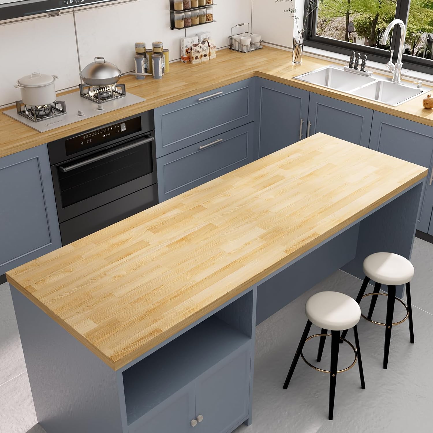 Butcher Block Countertop Wood Tabletop - 4FT Solid Birch Wood Table Top, Unfinished Hardwood Butcher Block Slab for Kitchen Countertops, Island, Desk Top, Workbench Top, Tabletop 50"x25"x1.5"