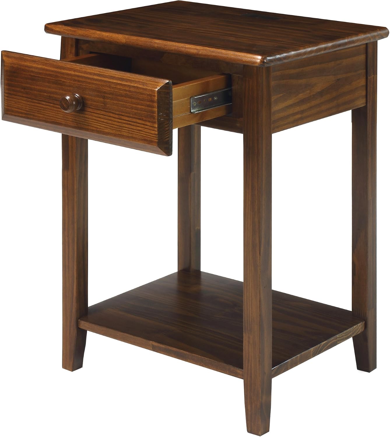 Casual Home Owl Night Stand with USB Port Charging Station and Drawer, 17.5"W x 14.25"D x 24.5"H, Espresso