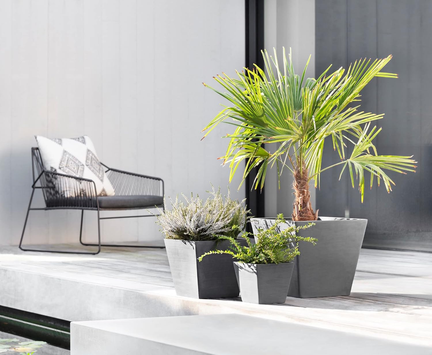 Ecopots Rotterdam Square Flower Planter, White Grey, 8" | Modern Style, Durable Recycled-Based Composite Construction, Weather and UV-Resistant, for Indoor/Outdoor Use