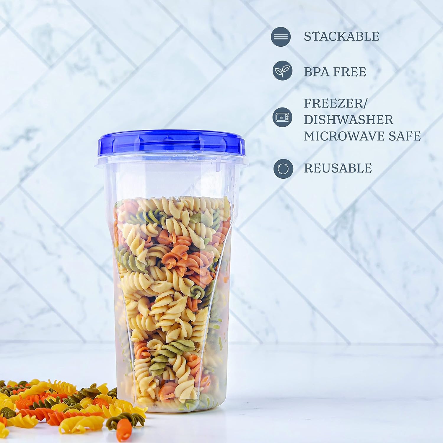 PLASTICPRO Twist Top Deli Containers Clear bottom With blue [32 oz 3 Pack]