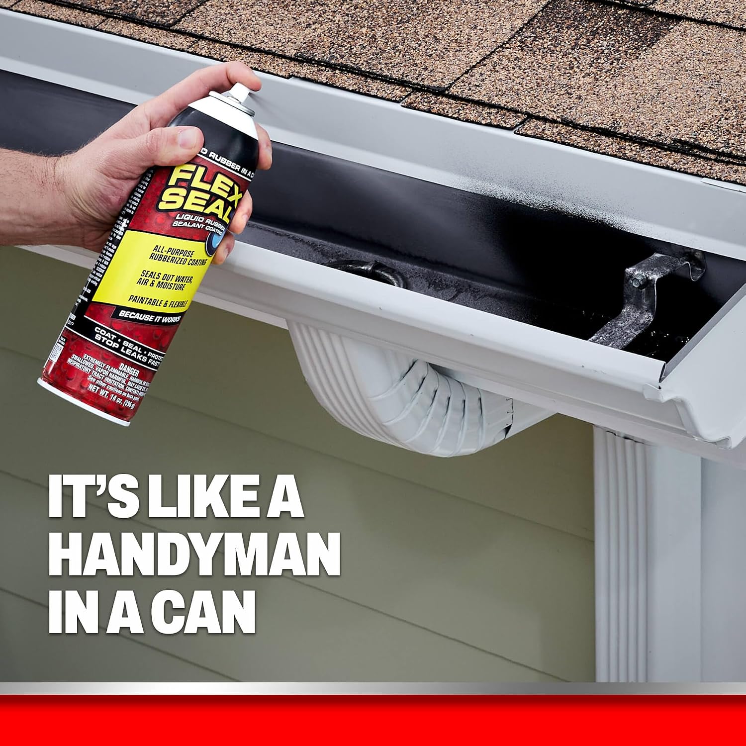 Flex Seal, 14 oz, 2-Pack, Black, Stop Leaks Instantly, Waterproof Rubber Spray On Sealant Coating, Perfect for Gutters, Wood, RV, Campers, Roof Repair, Skylights, Windows, and More