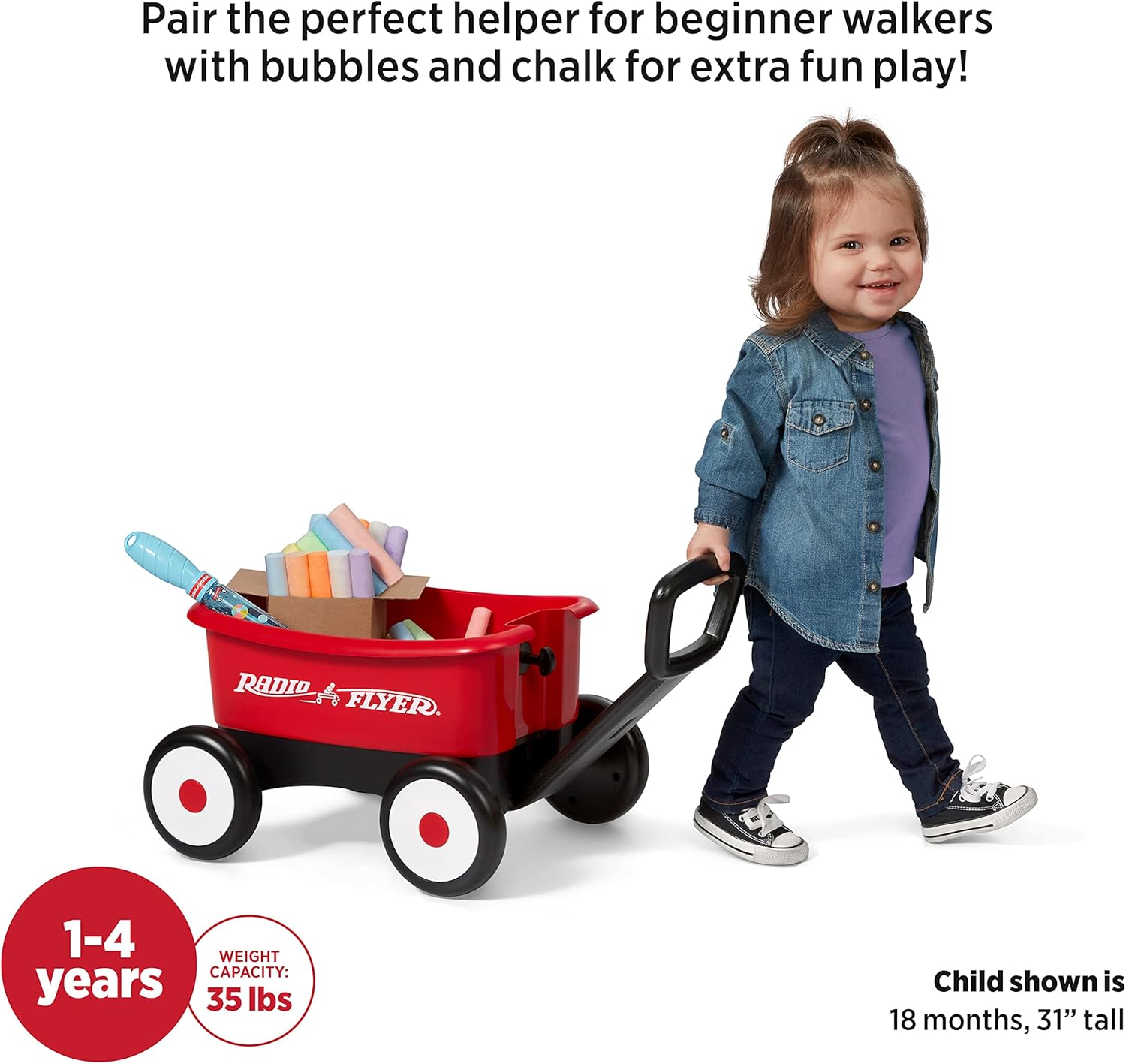 Radio Flyer Push & Pull Walker Wagon with Teddy Bear, Ages 1-4 Years, Red