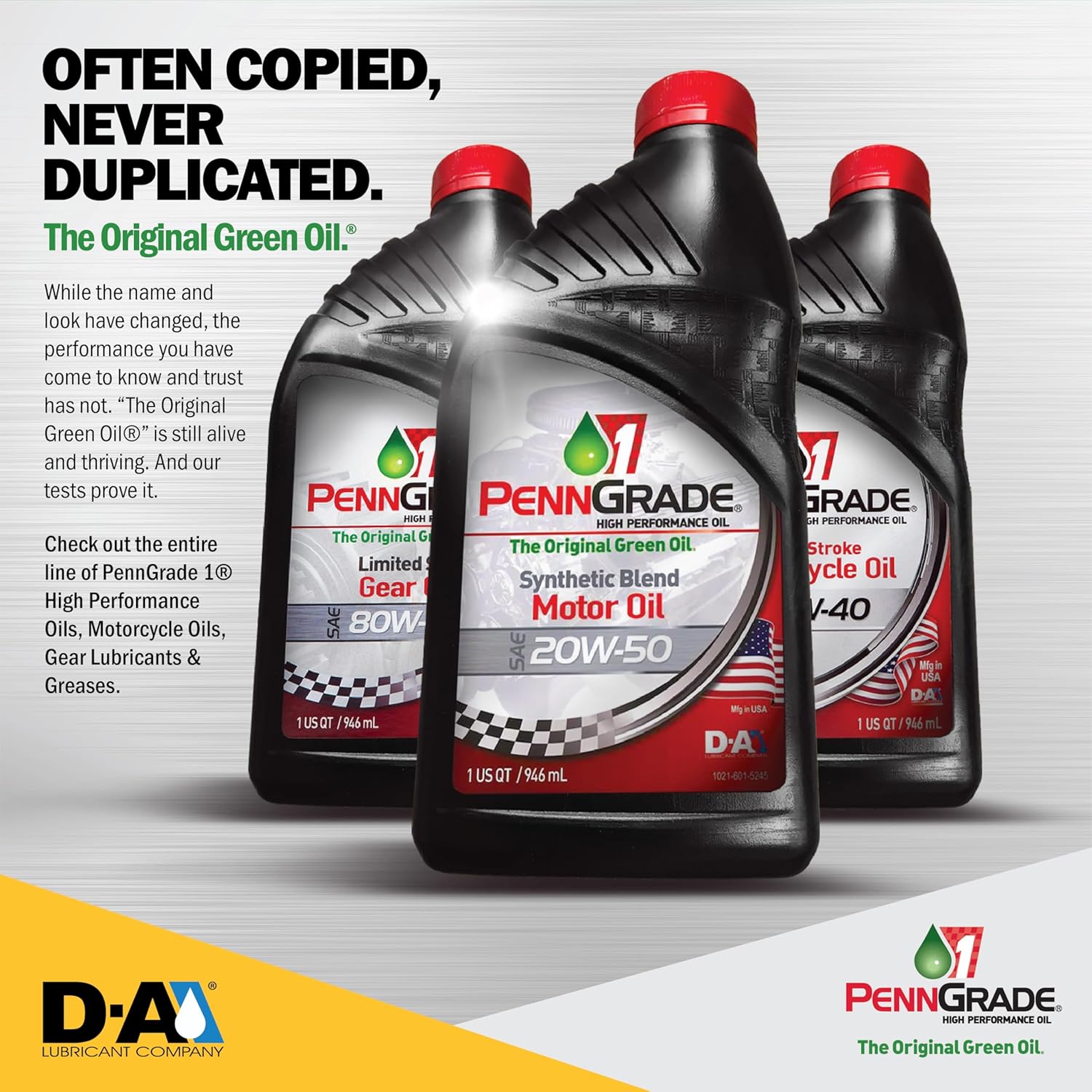 PENN GRADE 1, Synthetic Blend High Performance Oil SAE 20W-50,1 Quart (Twelve Pack)
