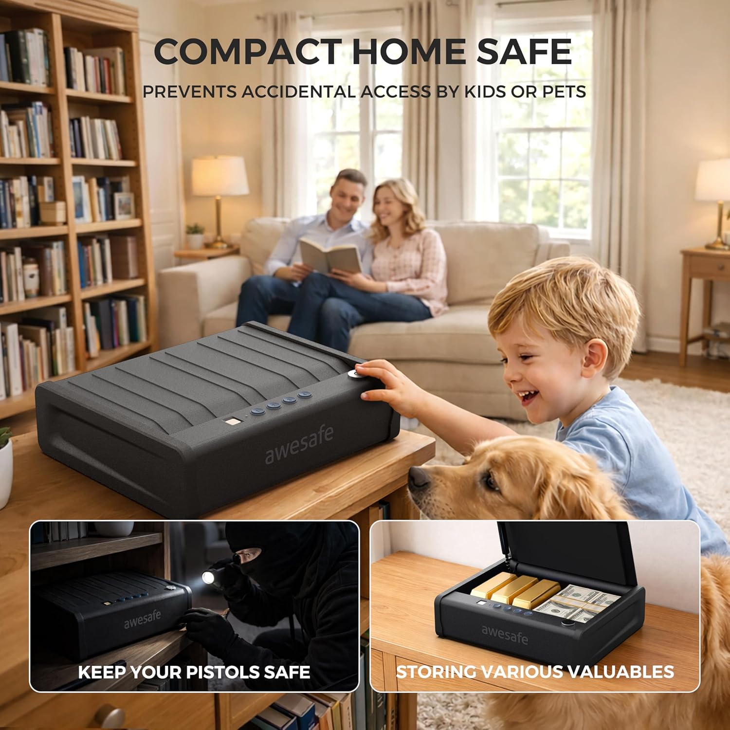 awesafe Biometric Gun Safe for Pistol, 3 Ways Quick Access with Fingerprint Digital PIN Key