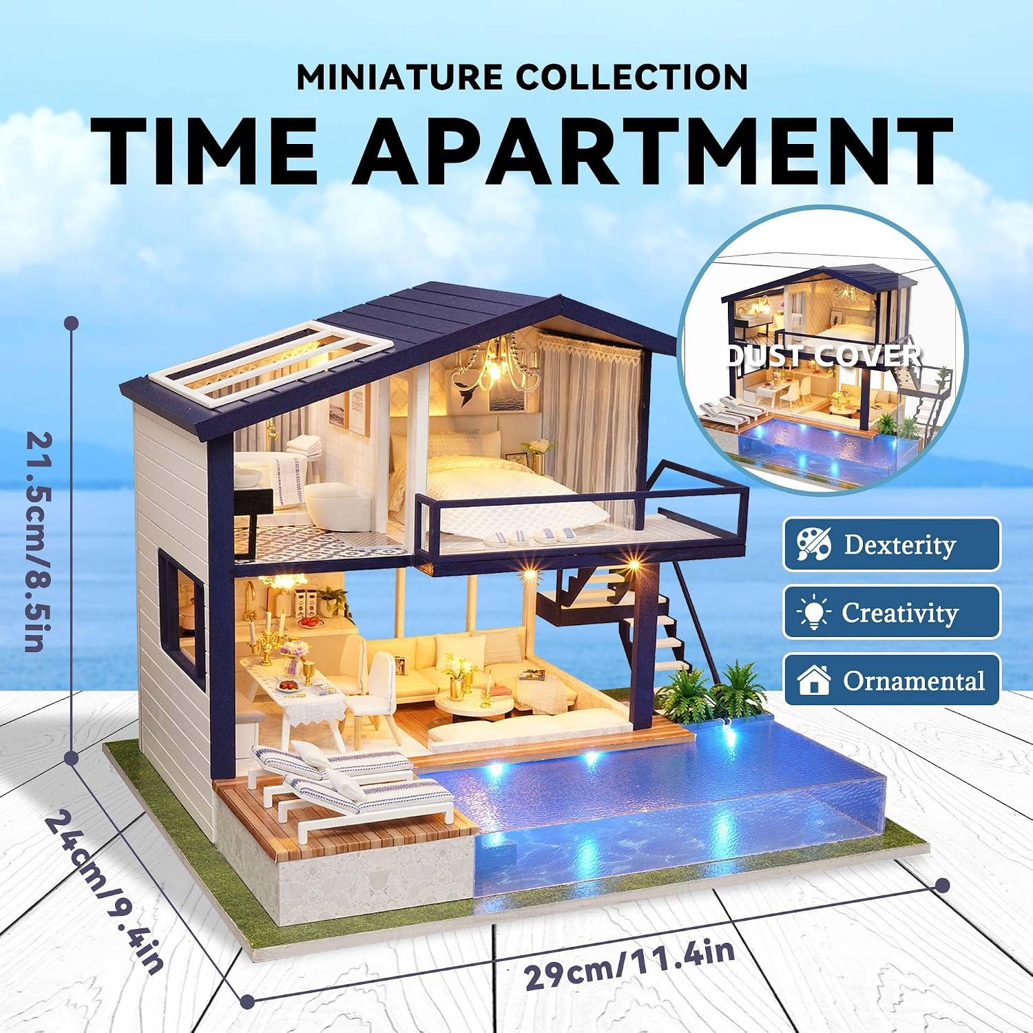 Flever Dollhouse Miniature DIY House Kit Manual Creative with Furniture for Romantic Artwork Gift (Perfect Time Apartment)