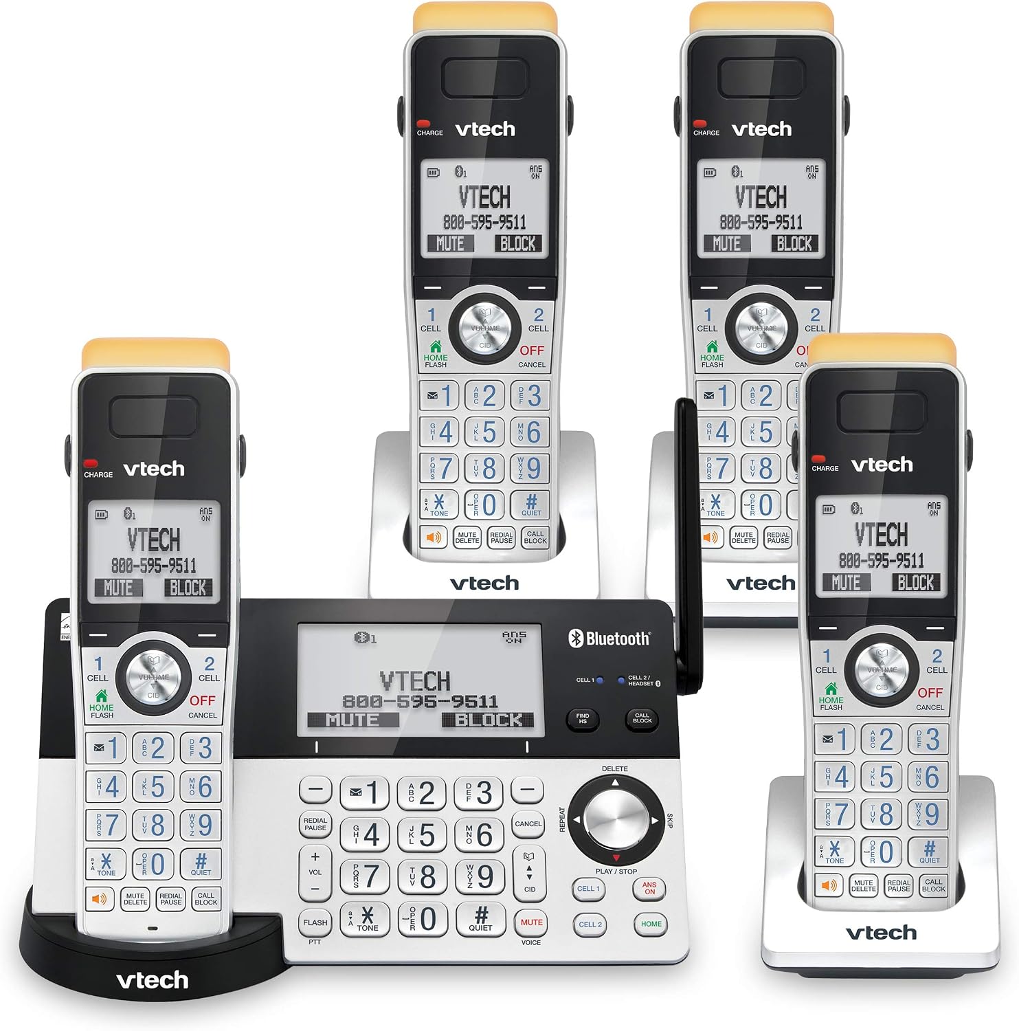 VTech IS8151-5 Super Long Range 5 Handset DECT 6.0 Cordless Phone for Home with Answering Machine, 2300 ft Range, Call Blocking, Bluetooth