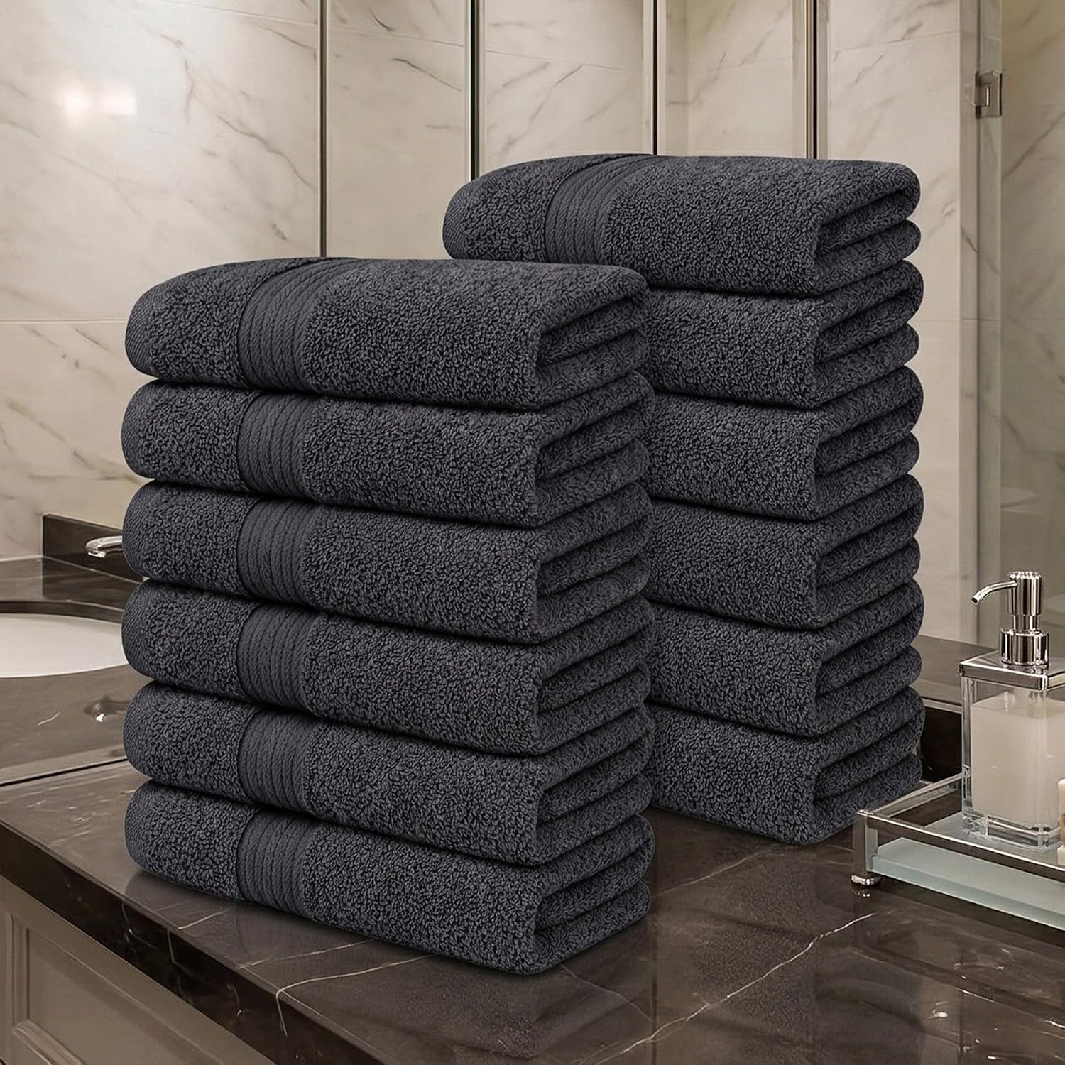 Ample Decor 100% Cotton Hand Towels 18x28 Inches, 600 GSM, Soft & Absorbent, Set of 12, Purple