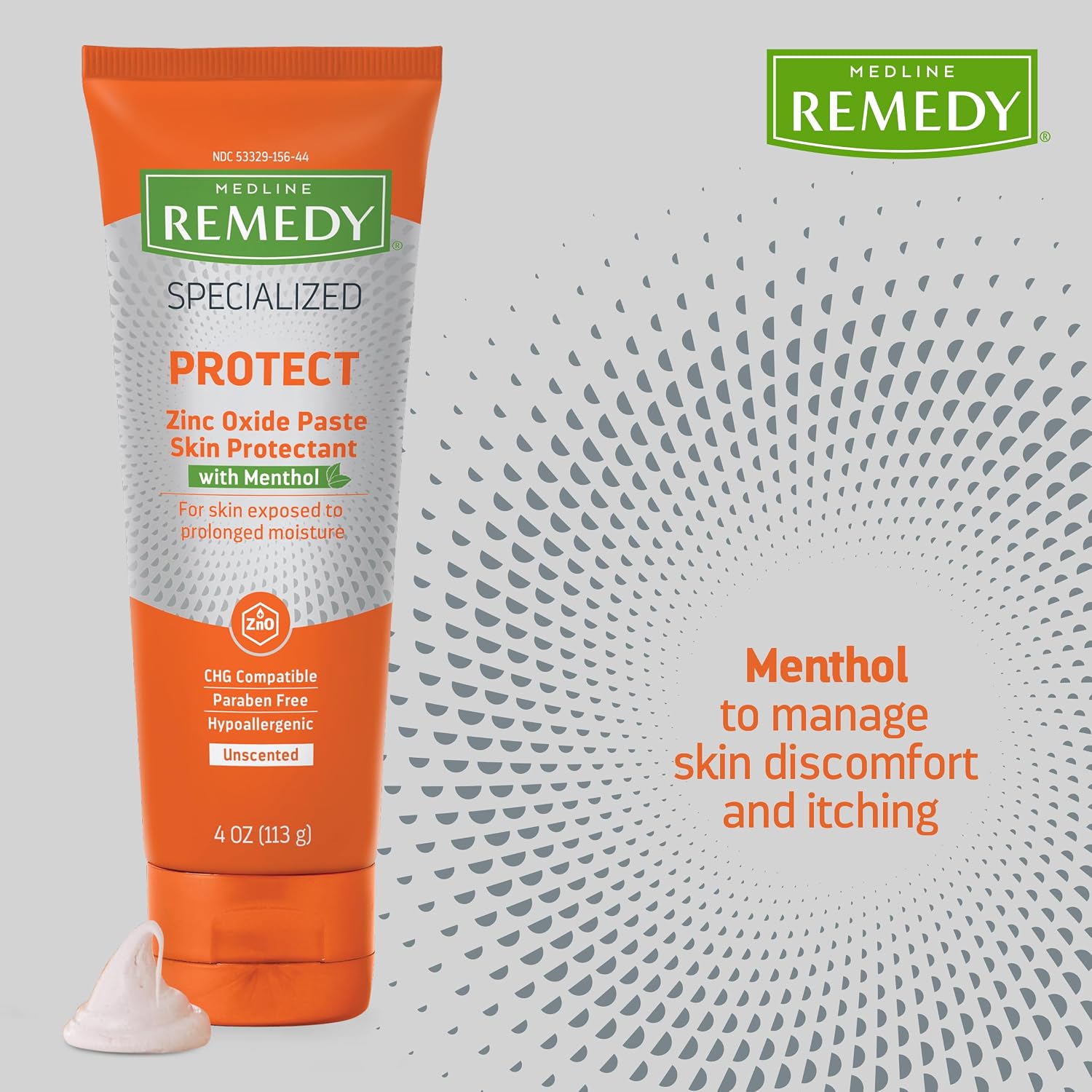 Medline Remedy Specialized Zinc Oxide Paste with Menthol (4 oz Tube), Unscented, Calamine, Incontinence Care, Diaper Rash, Wetness Protection