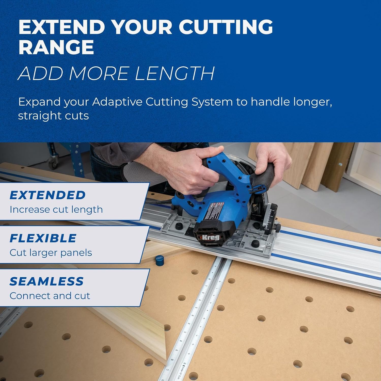 Kreg Adaptive Cutting System Bundle with 62 Inch Guide Track, Project Table Base, Table Top, and 6-1/2 Inch Plunge Saw Kit for Woodworking