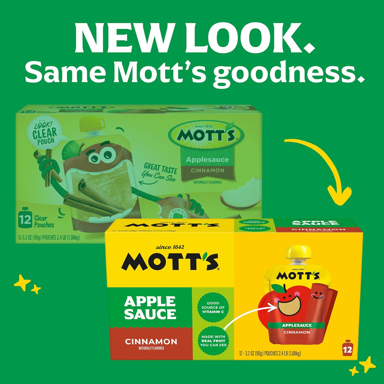 Mott's Cinnamon Applesauce, 3.2 oz clear pouches, 12 count
