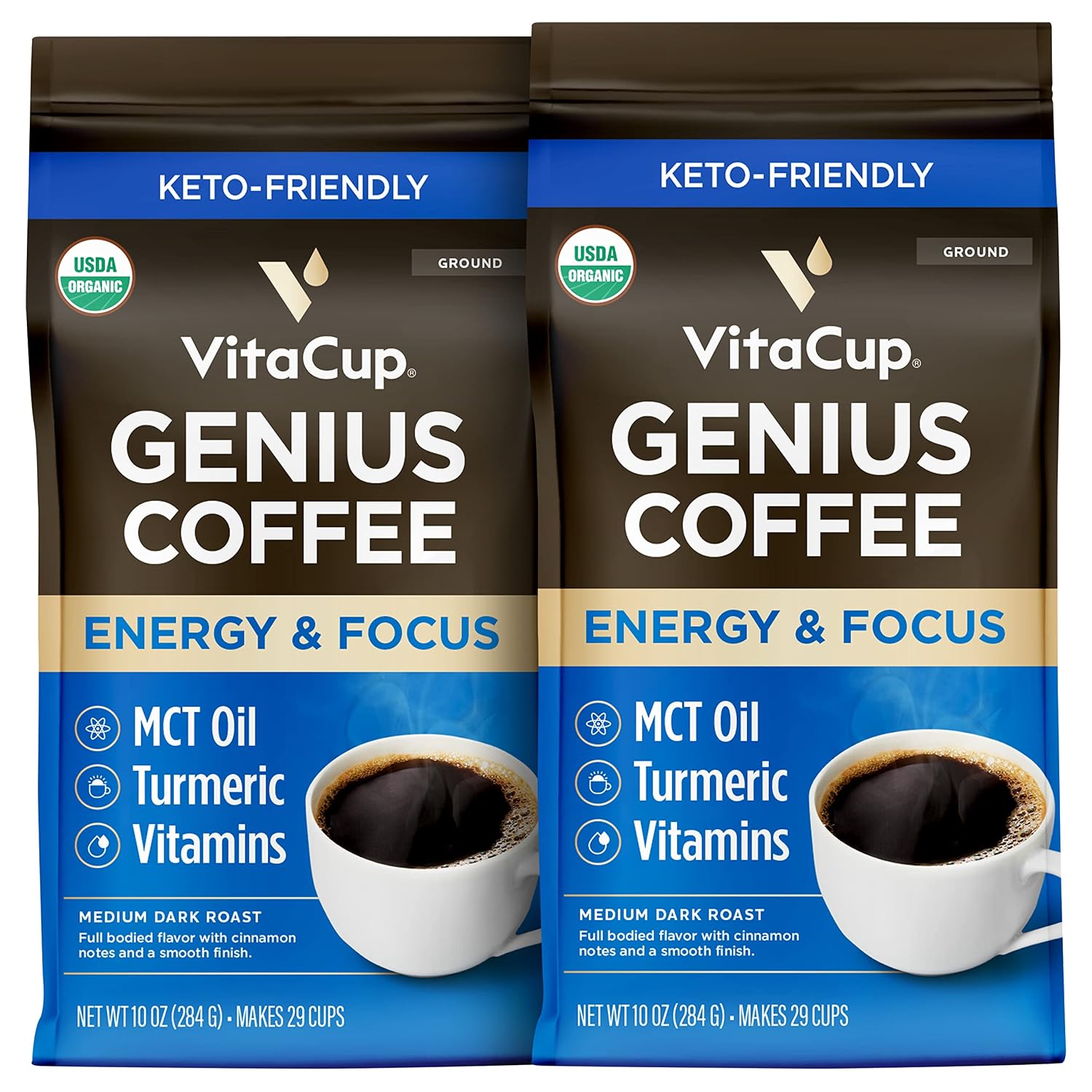 VitaCup Genius Keto Ground Coffee with MCT Oil, 11oz