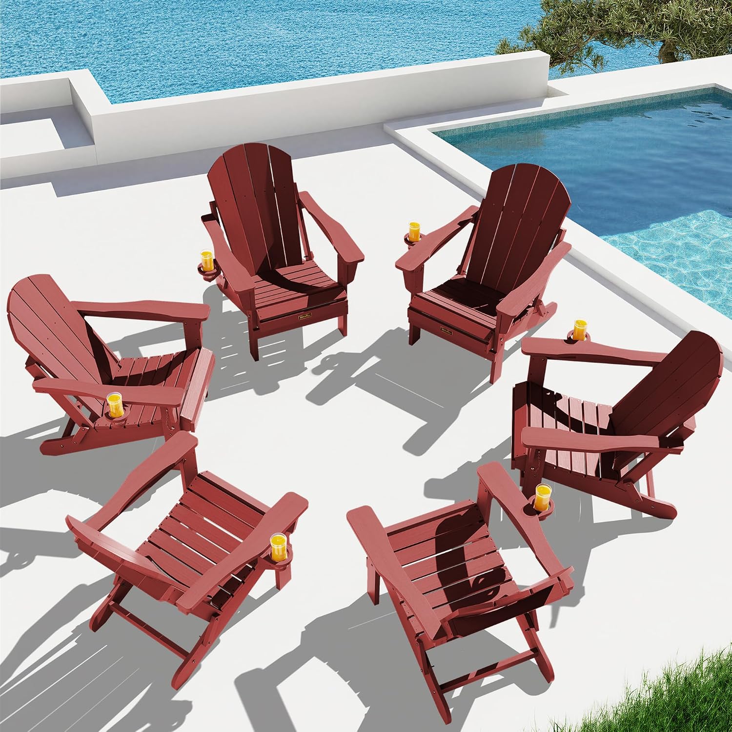 SERWALL Folding Adirondack Chairs with Cup Holder, Outdoor Fire Pit - Blue