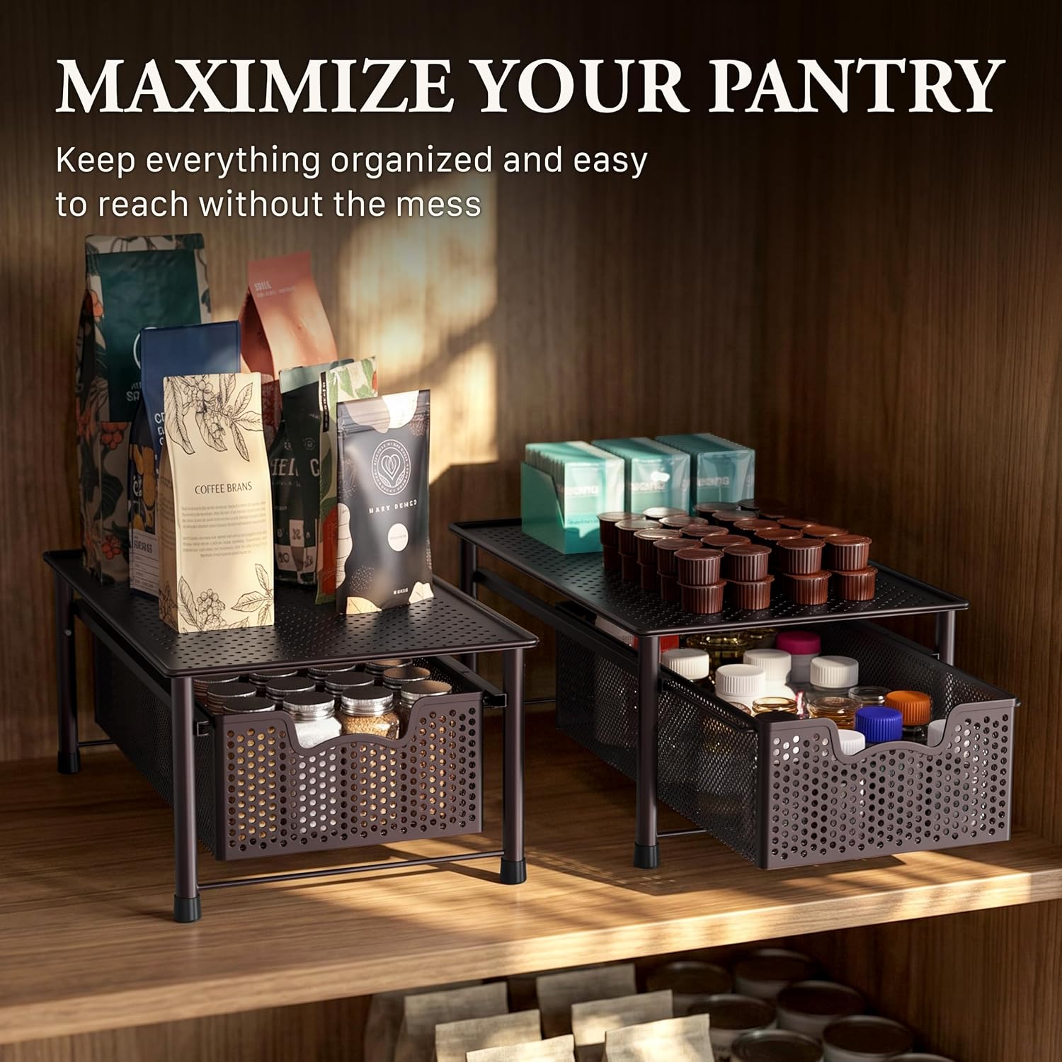 Simple Houseware Stackable 3 Tier Sliding Basket Organizer Drawer, Silver