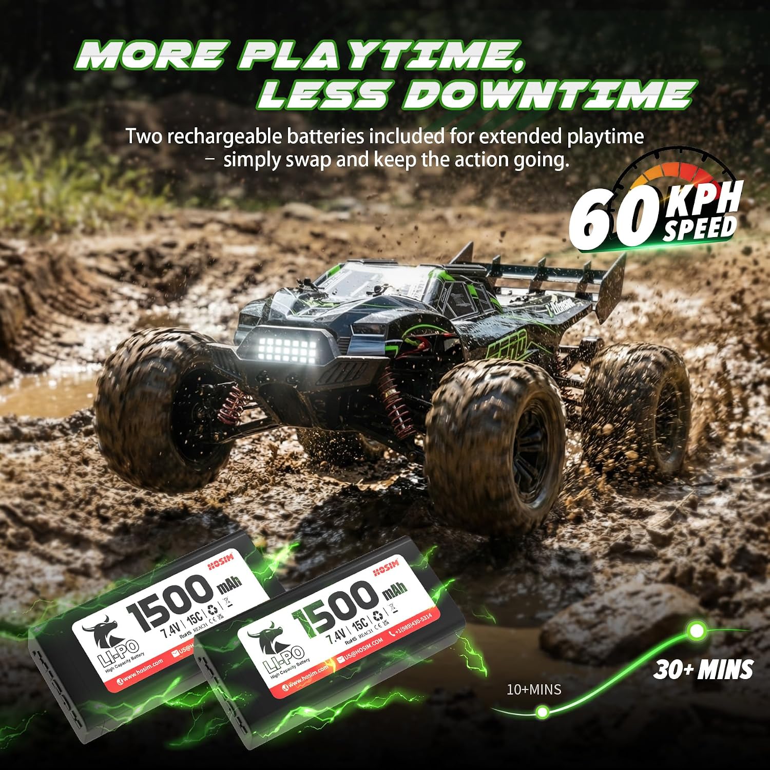 Hosim 1/10 Brushless RC Cars for Adults & Boys 60+ KPH, Fast RC Truck | 4x4 Off-Road All-Terrain Big Remote Control Car