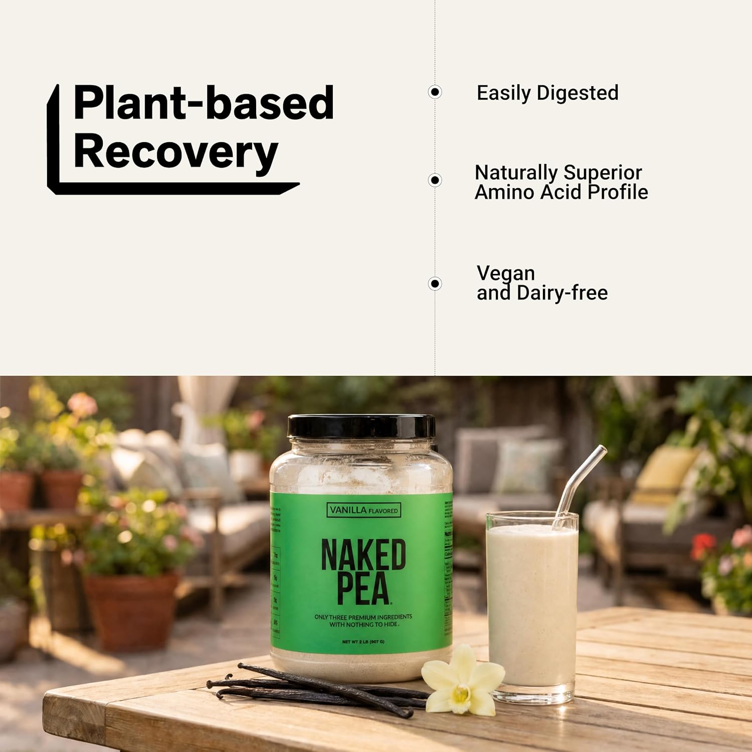 NAKED Pea - 5LB 100% Pea Protein Powder from North American Farms - Unflavored Vegan Pea Protein Isolate - NSF Certified, Plant Protein Powder, Easy to Digest - 76 Servings