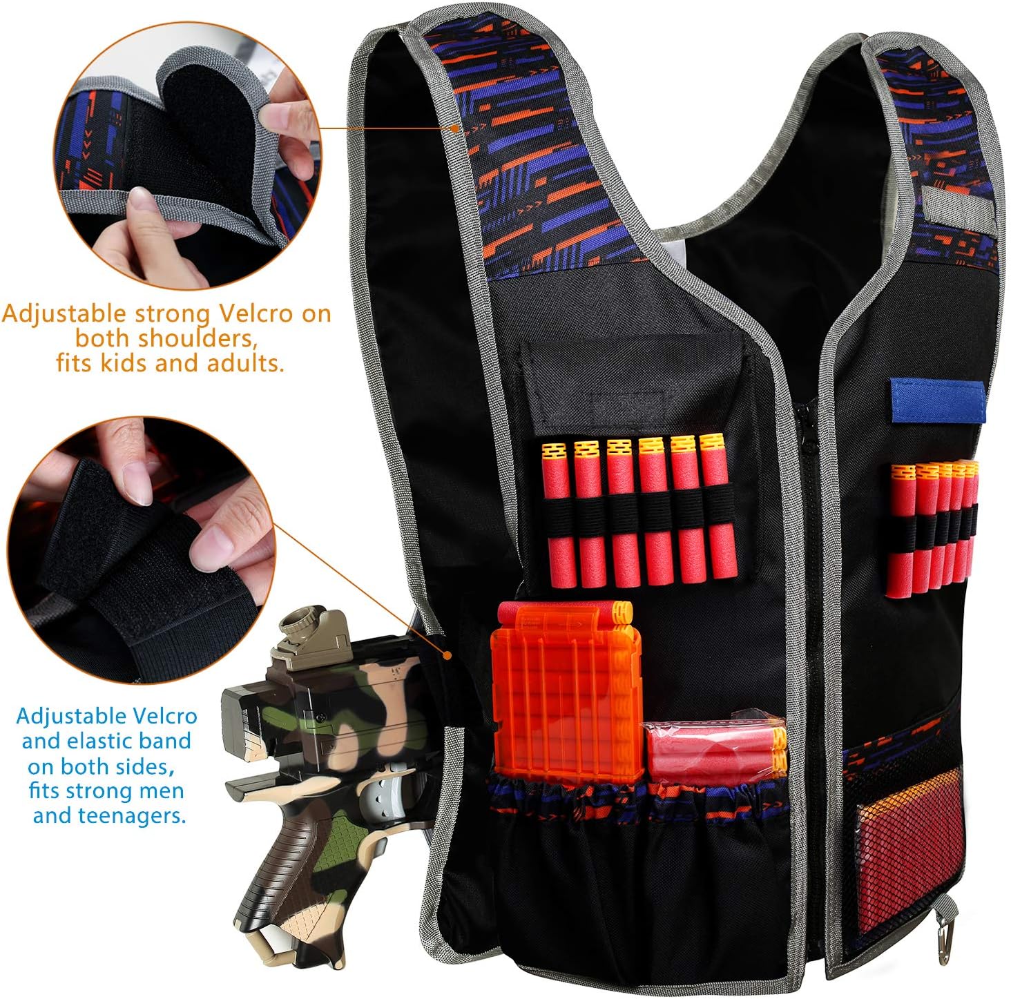 Hely Cancy Large Size Adjustable Toy Tactical Vest Kit Compatible with Nerf N-Strike Elite Series for Men, Big Kids XL-Size