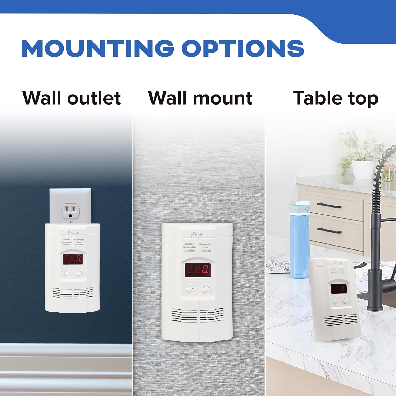Kidde Carbon Monoxide Detector, Propane, Natural, Methane, & Explosive Gas Alarm, Plug-in Wall with 9-Volt Battery Backup, Digital LED Display