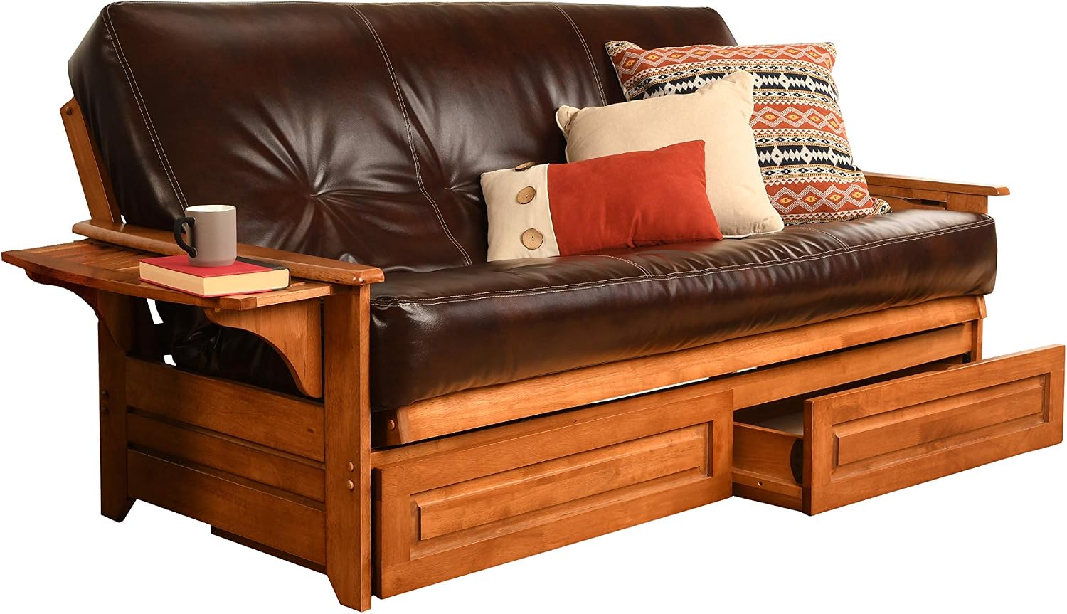 Kodiak Furniture Phoenix Futon Set with Linen Stone Mattress and Storage Drawers, Full, Barbados
