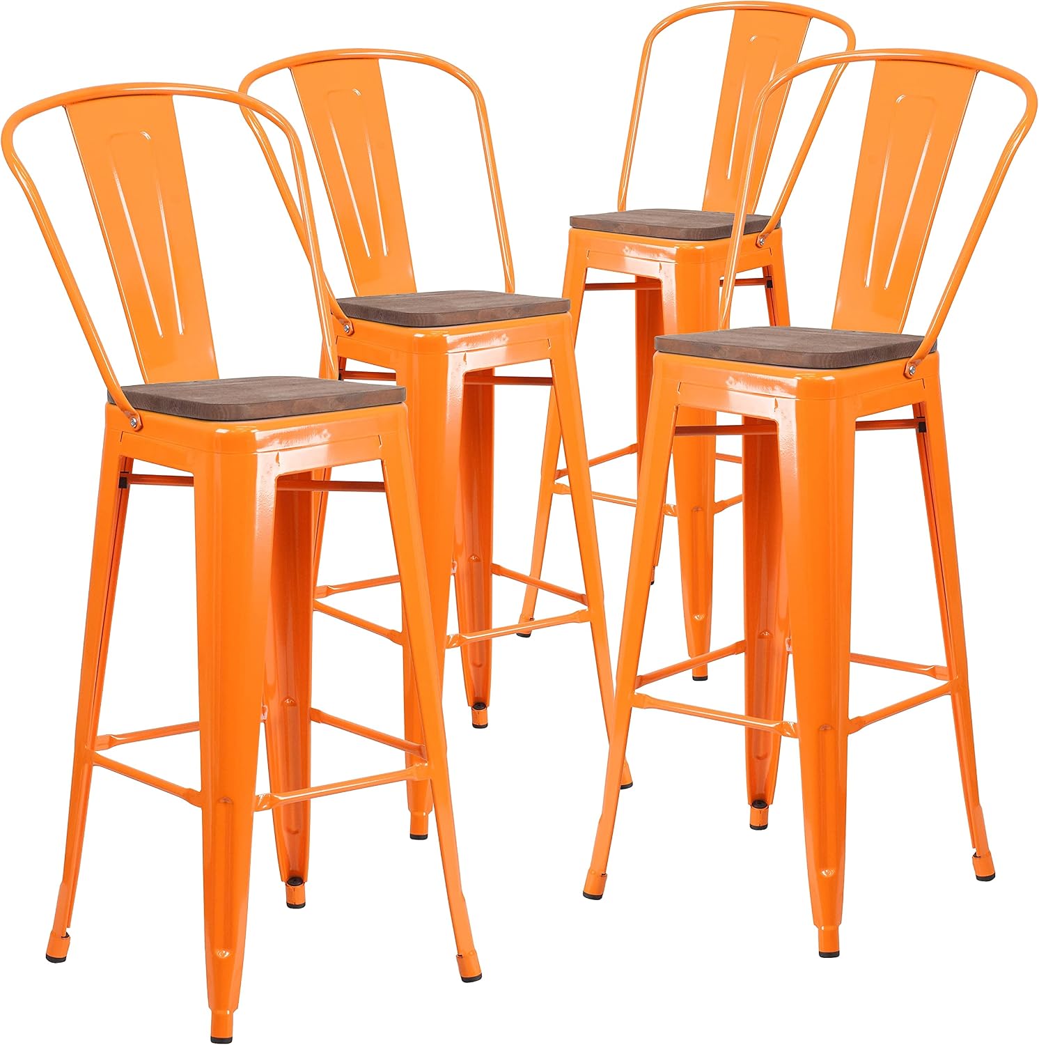 Flash Furniture 30 in Metal Barstool with Back, Blue | Commercial Grade, Removable Back, Indoor/Outdoor Use