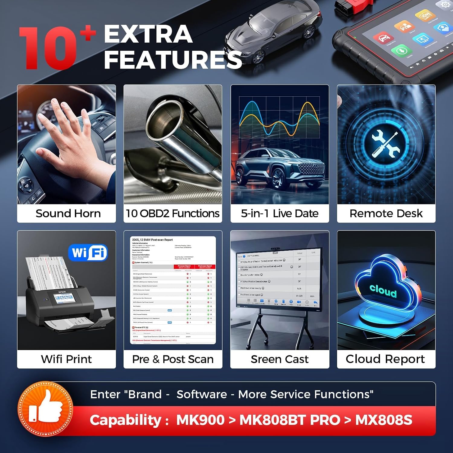 Autel Scanner MaxiCOM MK900: 3000+ Active Tests 40+ Service as MK900-BT | 8 in Up of MK808S MK808BT Pro MX808S