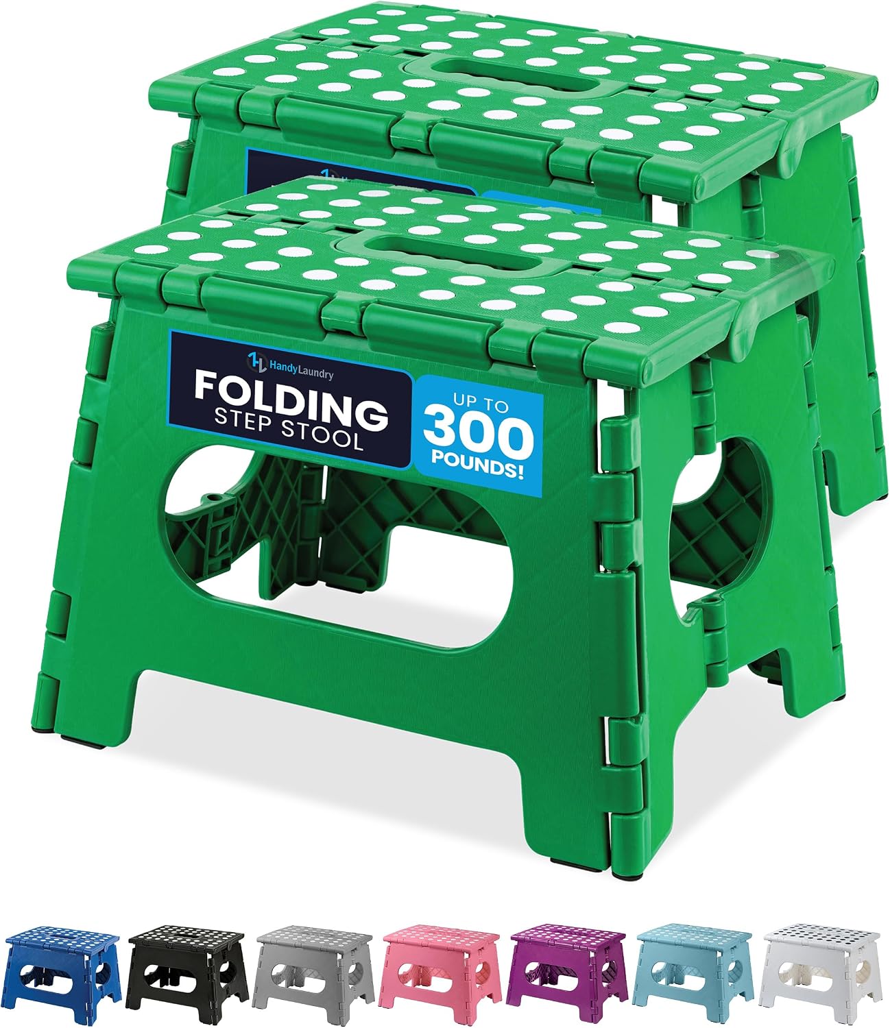 Handy Laundry Folding Step Stool 9 Inch, Black, Non-Slip Holds 300 lbs | 9 Inch, Black, Foldable Collapsible Step Stool, Non-Slip, Holds 300 lbs, Kitchen Bathroom Bedroom, Adults
