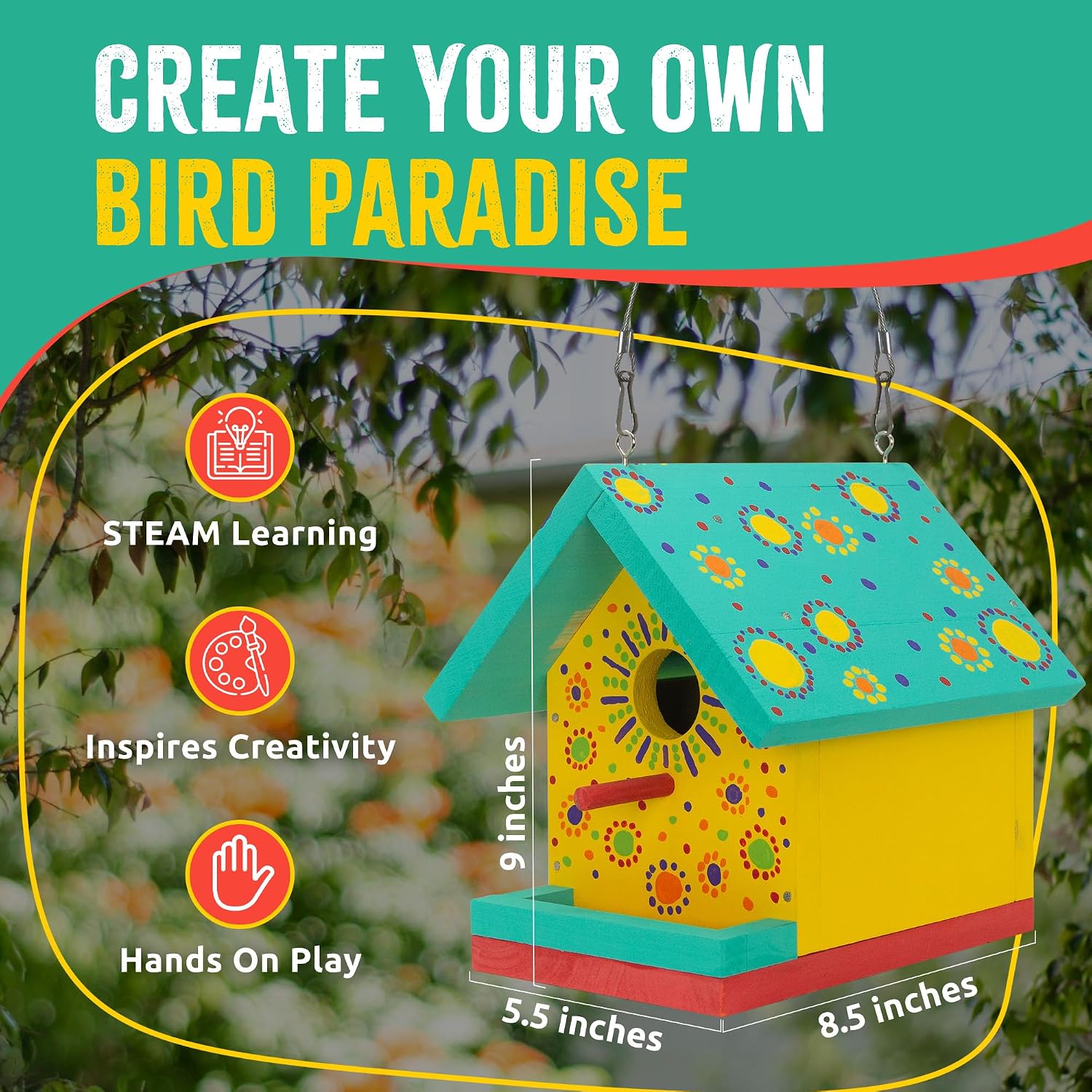 Jr Bird House Kit, DIY Cedar Wood Birdhouse for Outdoors with Paint