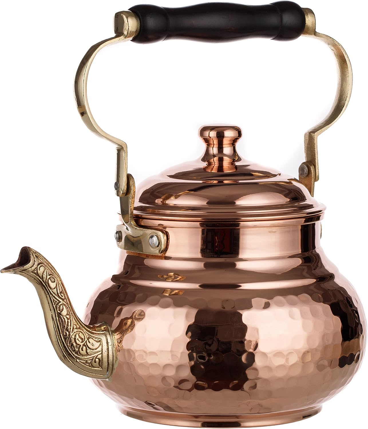DEMMEX 1mm Thick Hammered Copper Tea Pot Kettle Stovetop Teapot, 1.6-Quart
