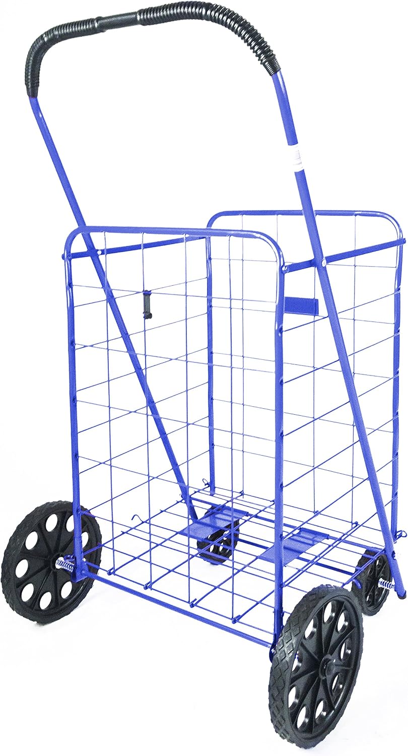 ATH Large Deluxe Rolling Utility / Shopping Cart - Stowable Folding Heavy Duty Cart with Rubber Wheels For Haul Laundry, Groceries, Toys, Sports Equipment, Red