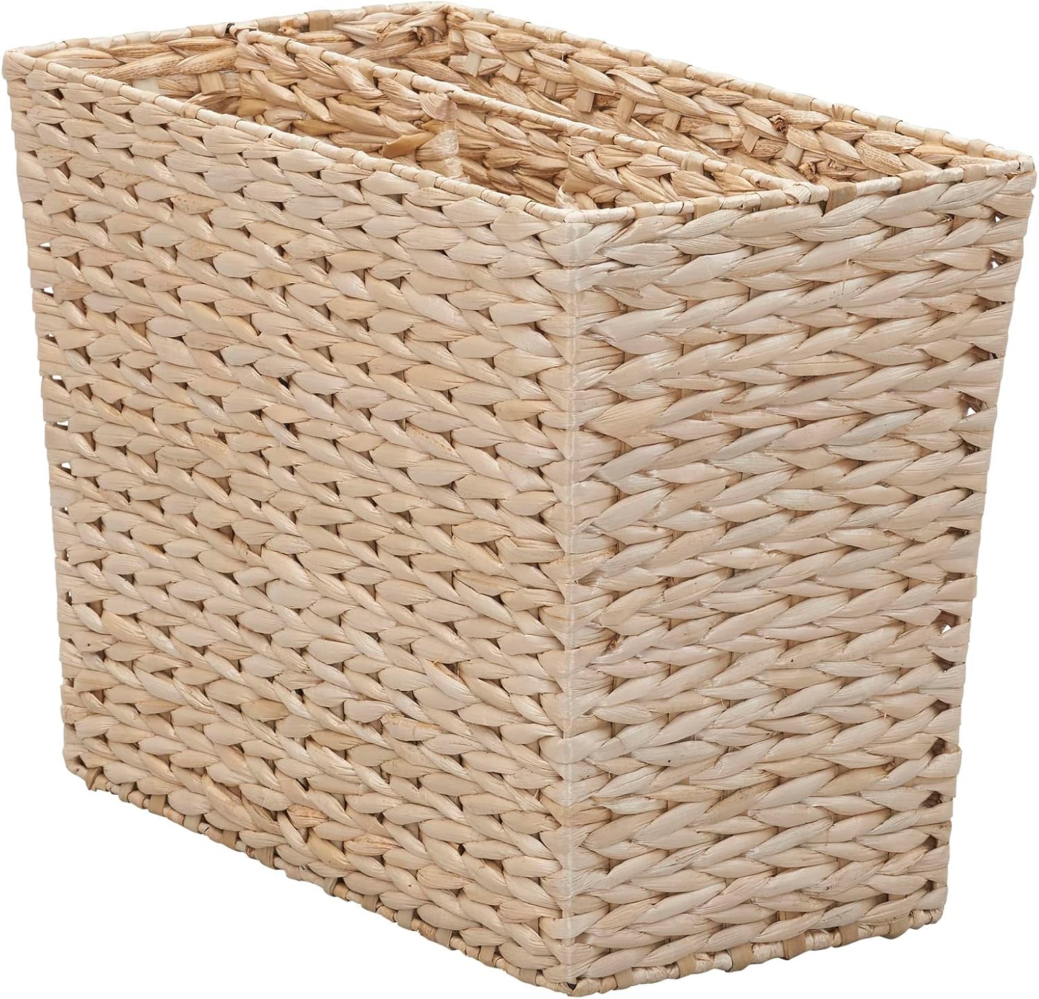 Household Essentials Wicker Magazine Rack, Handwoven Seagrass, Strong Metal Wire Frame, Built-In Handle and Divider, Lightweight, Contemporary, Great for Puzzle Books, Mail and More, Natural
