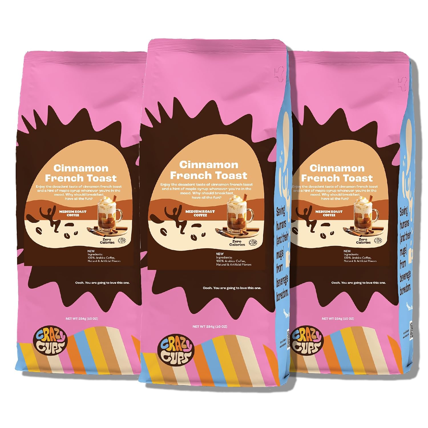 Crazy Cups Flavored Ground Coffee, Cinnamon French Toast, in 10 oz Bag, For Brewing Flavored Hot or Iced Coffee