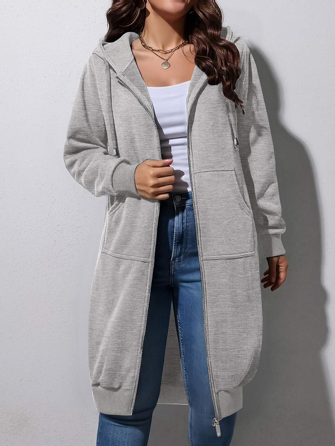 ELESOL Women Casual Zip up Fleece Hoodies Tunic Sweatshirt Long Jacket
