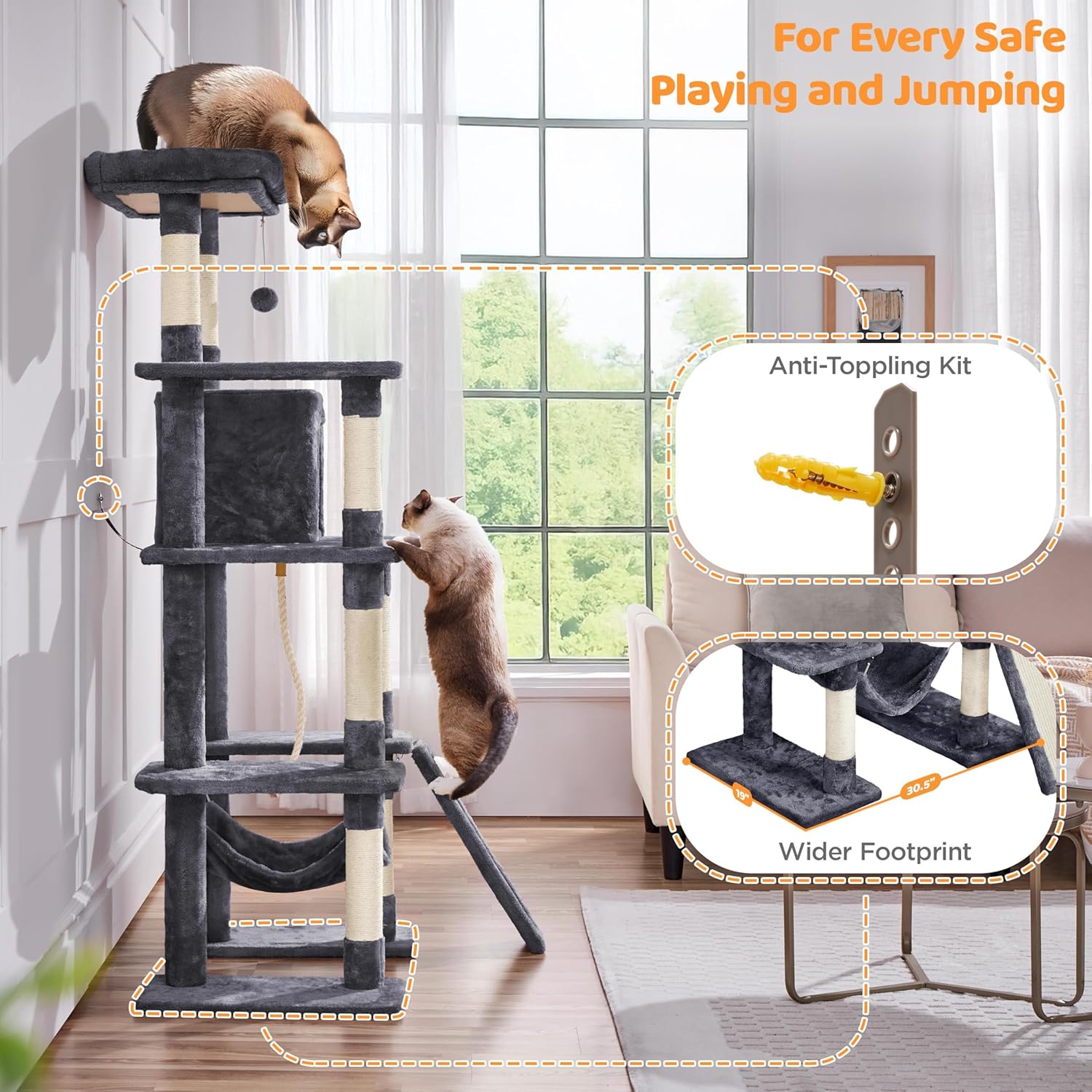 Yaheetech 63in Sturdy Large Cat Tree for Indoor Heavy Cats, Tall Tower