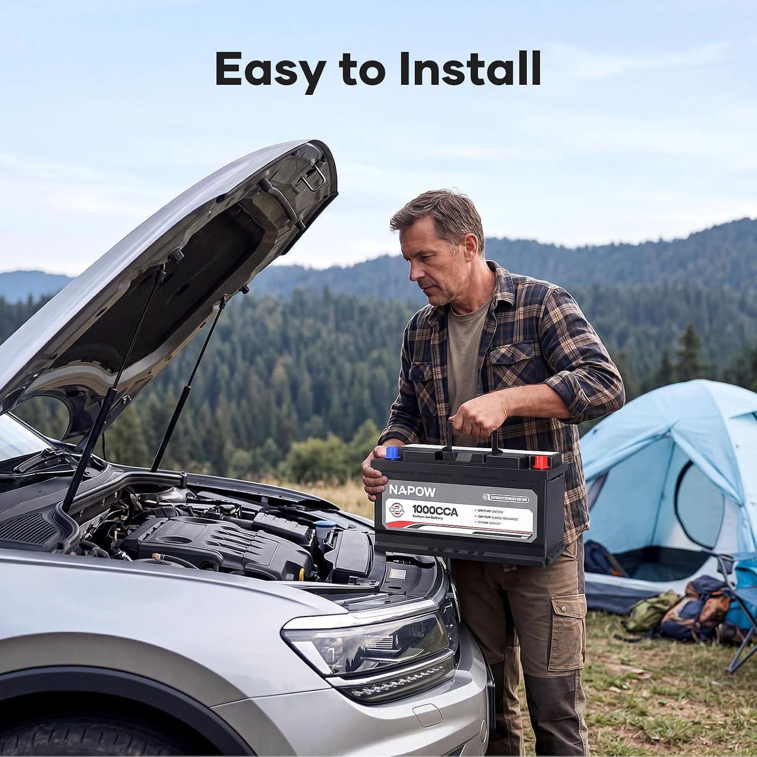12V 70Ah Sodium Ion Car Battery, 1000CCA IP65 Waterproof Automotive Group Size 49 Battery for Car RV Marine